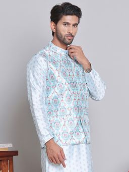 Jompers - Men Digital Geometric Printed Blue Nehru Jacket