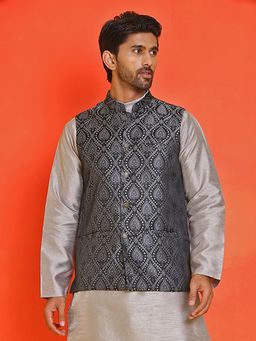 Jompers - Men Woven Design Black Nehru Jacket