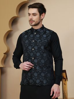 Jompers - Men Embossed Grey Nehru Jacket