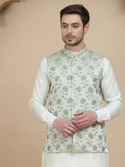 Jompers - Men Embossed Green Nehru Jacket