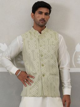 Jompers - Geometric Weave Embroidered Green Nehru Jacket
