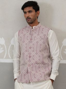 Jompers - Geometric Weave Embroidered Purple Nehru Jacket