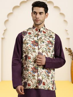 Jompers - Silk Blend Ethnic Wear Cream Nehru Jacket