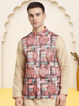 Jompers - Silk Blend Ethnic Wear Red Nehru Jacket