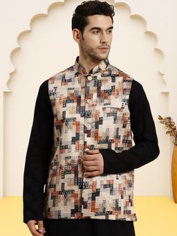 Jompers - Silk Blend Ethnic Wear Beige Nehru Jacket