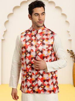 Jompers - Silk Blend Ethnic Wear Orange Nehru Jacket
