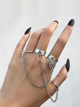 Jewels Galaxy - Jewellery For Women Silver Plated Silver-Toned Chain Ring (Set of 2)