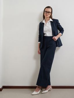 FABLE STREET - Navy Blue Polyester Blend Striped Co-Ord Set