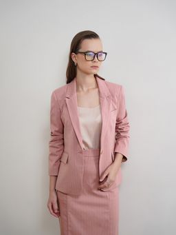 FABLE STREET - Pink Polyester Striped Notched Lapel Co-Ord Set