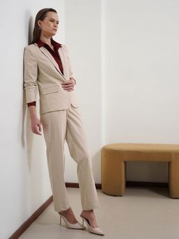 FABLE STREET - Beige Polyester Blend Striped Regular Fit Co-Ord Set