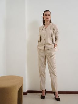 FABLE STREET - Beige Polyester Striped Co-Ord Set