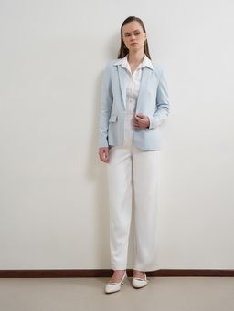 FABLE STREET - Blue Polyester Solid Tailored Fit Full Sleeve Notch Lapel Blazer