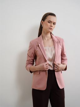 FABLE STREET - Pink Polyester Twill Tailored Striped Full Sleeve Notch Lapel Blazer