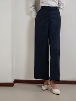FABLE STREET - Navy Blue Striped Wide Leg Trouser