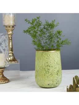 HomeTown - Phiona Glass Textured Handcrafted Vase 21 Cm in Olive Colour