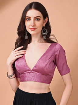 Tikhi Imli - Pink Solid Half Sleeves Plunging Neck Stitched Blouse