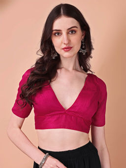 Tikhi Imli - Pink Solid Half Sleeves Plunging Neck Stitched Blouse
