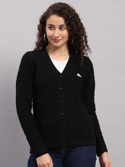 Monte Carlo - Women Black Self Designed Button Cardigan