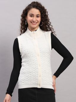 Monte Carlo - Women White Regular Fit Sleeveless Cardigan