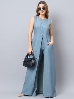 Exude - Blue Luxe Linen Blend Co-Ord Set