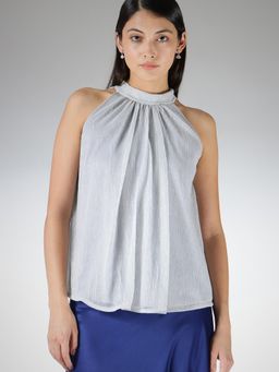 FableStreet - Silver Regular Fit Sleeveless Halter Top