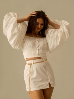 True West - Women White Cotton Mini Skirt