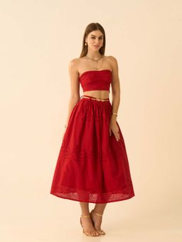 True West - Women Red Pure Cotton Schfilli Skirt