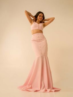 True West - Women Pink Checks Gingham Fish Tail Maxi Skirt