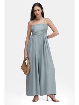 Virgio - Grey Solid Linen Flared Leg Jumpsuit