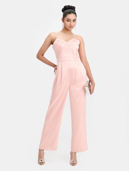 Virgio - Pink Solid Satin Constructed Bodice Jumpsuit