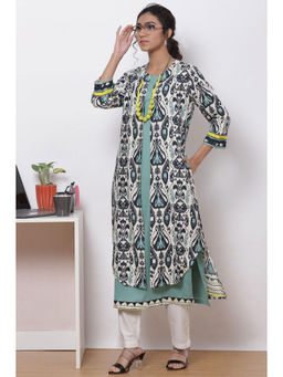 Biba - Black And Teal Rayaon Flax Kurtas (set Of 2)