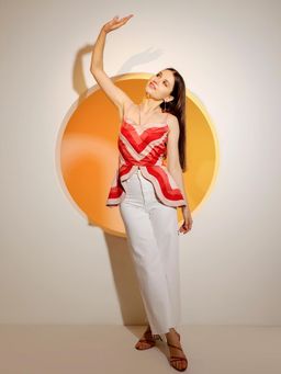 Manvi Daga - Red Sleeveless Women Butterfly Panel Top