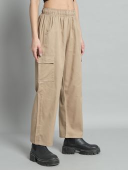BROOWL - Womens Beige Cotton Trouser