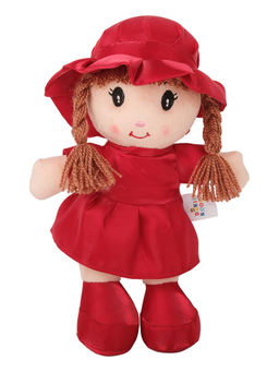 DukieKooky - Soft Plush Doll Red Dress with Sun Hat and Braided Hair Soft Toy (2-6 Years)