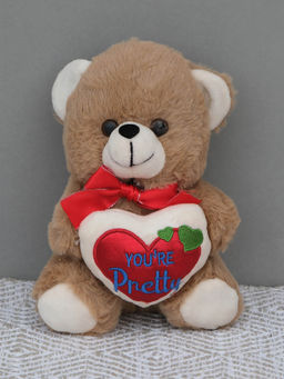 DukieKooky - Cute Brown Teddy Bear with Red Heart 'You'Re Pretty' Message (2-6 Years)