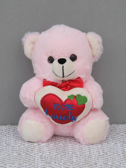 DukieKooky - Pink Teddy Bear with Red Heart Plush Stuffed Animal, 'You'Re Pretty' Message (2-6 Years)