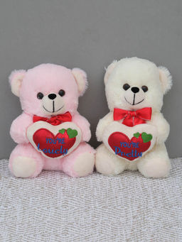 DukieKooky - Cute White and Pink Teddy Bear with Red Heart Plush (Pack of 2) (2-6 Years)
