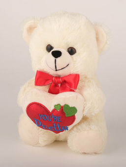 DukieKooky - Cute White Teddy Bear with Red Heart Plush Stuffed Animal - Cream (2-6 Years)