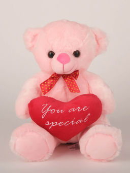 DukieKooky - Cute Pink Rosy Bear with Red Heart Soft Toy (2-6 Years)