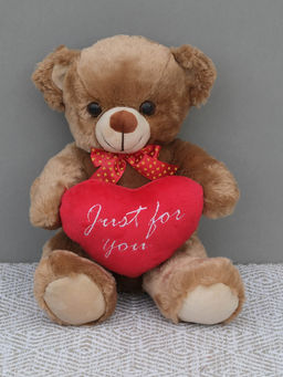 DukieKooky - Cute Brown Rosy Bear with Red Heart Soft Toy (2-6 Years)
