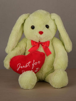 DukieKooky - Unisex Plush Hopper Bunny with Heart, Green and Red, Soft Stuffed Animal Toy (2-6 Years)