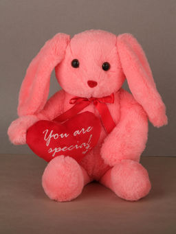 DukieKooky - Unisex Plush Hopper Bunny with Heart, Dark Pink and Red, Animal Toy (2-6 Years)