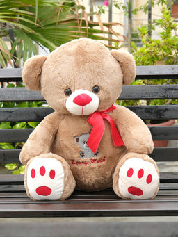 DukieKooky - Brown Lily Teddy Bear Plush Toy, Soft Stuffed Animal with Red Bow (2-6 Years)