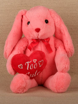 DukieKooky - Pink Hopper Bunny Plush Toy with Be Mine Heart - Dark Pink (2-6 Years)
