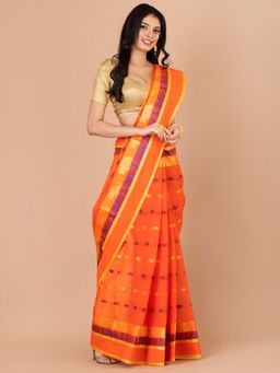 LAA CALCUTTA - Orange Pure Cotton Tant Saree