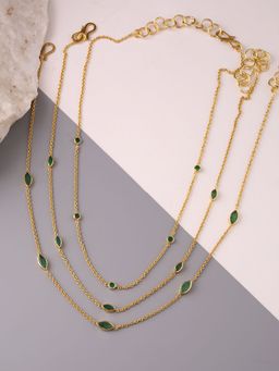 Zurooh - 18K Gold Plated Marquise Shaped Natural Emerald Layering Chains