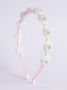 Choko - Satin Floral Hairband with Pearls & Lace – White Pink Festive & Wedding Look