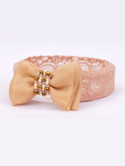 Choko - Adjustable Lace Bow Hair Band with Pearls and Silver Crystals Brown