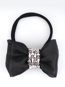 Choko - Black Triple Layered Bow Organza Hair Band Crystal Beads and Pearls Accent