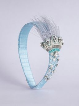 Choko - Princess Crown Beauty Hair Band Feathers Crystals Pearls Blue